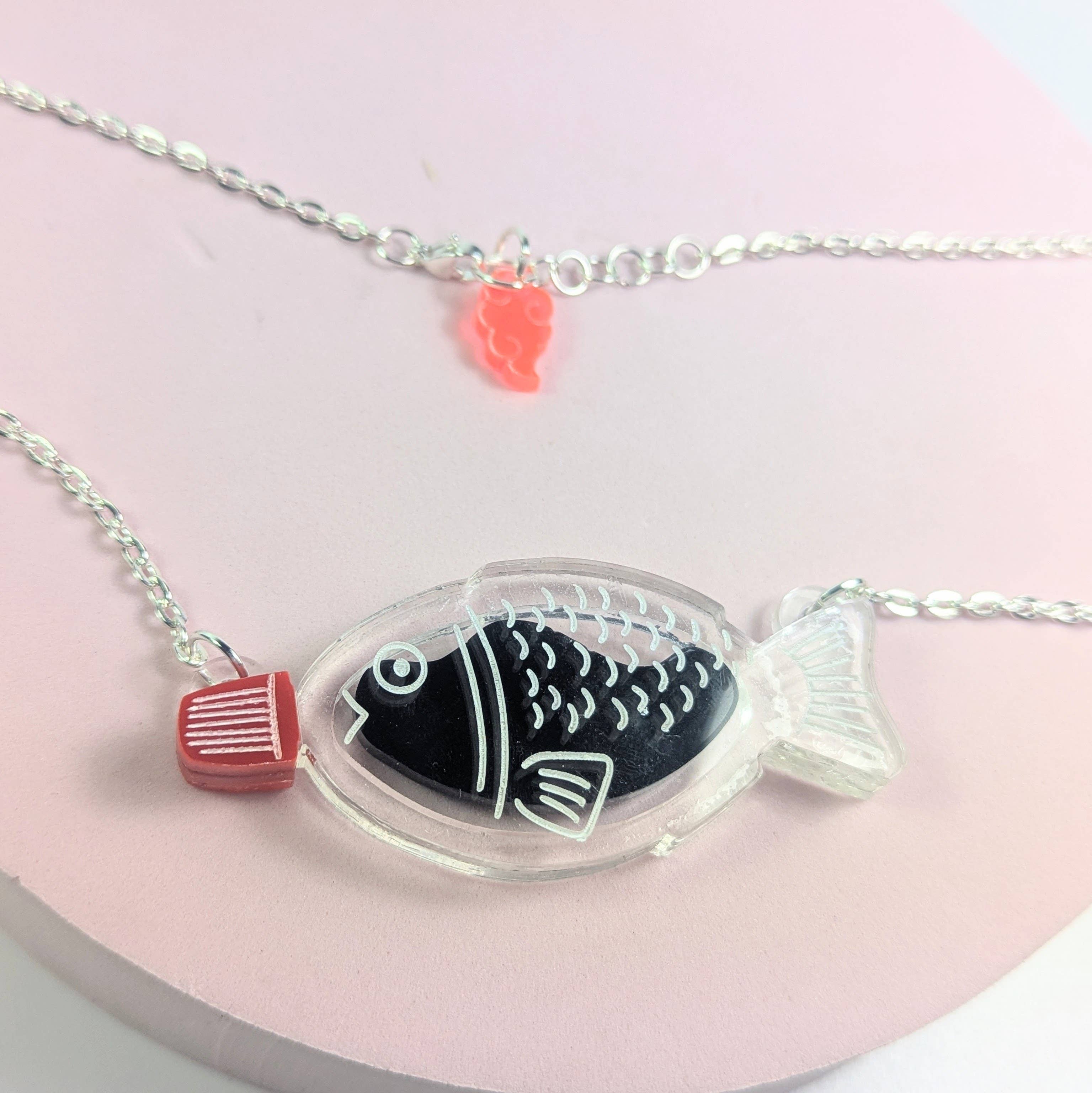 Chikai Shop – wholesale Pendant/charm necklace – Soy Sauce fish container necklace Japanese lover acrylic5