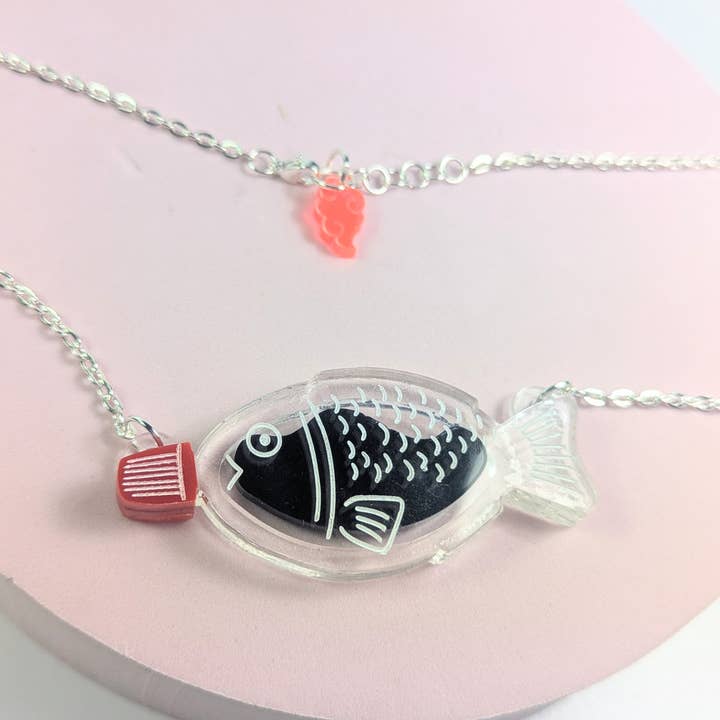 Chikai Shop – wholesale Pendant/charm necklace – Soy Sauce fish container necklace Japanese lover acrylic5
