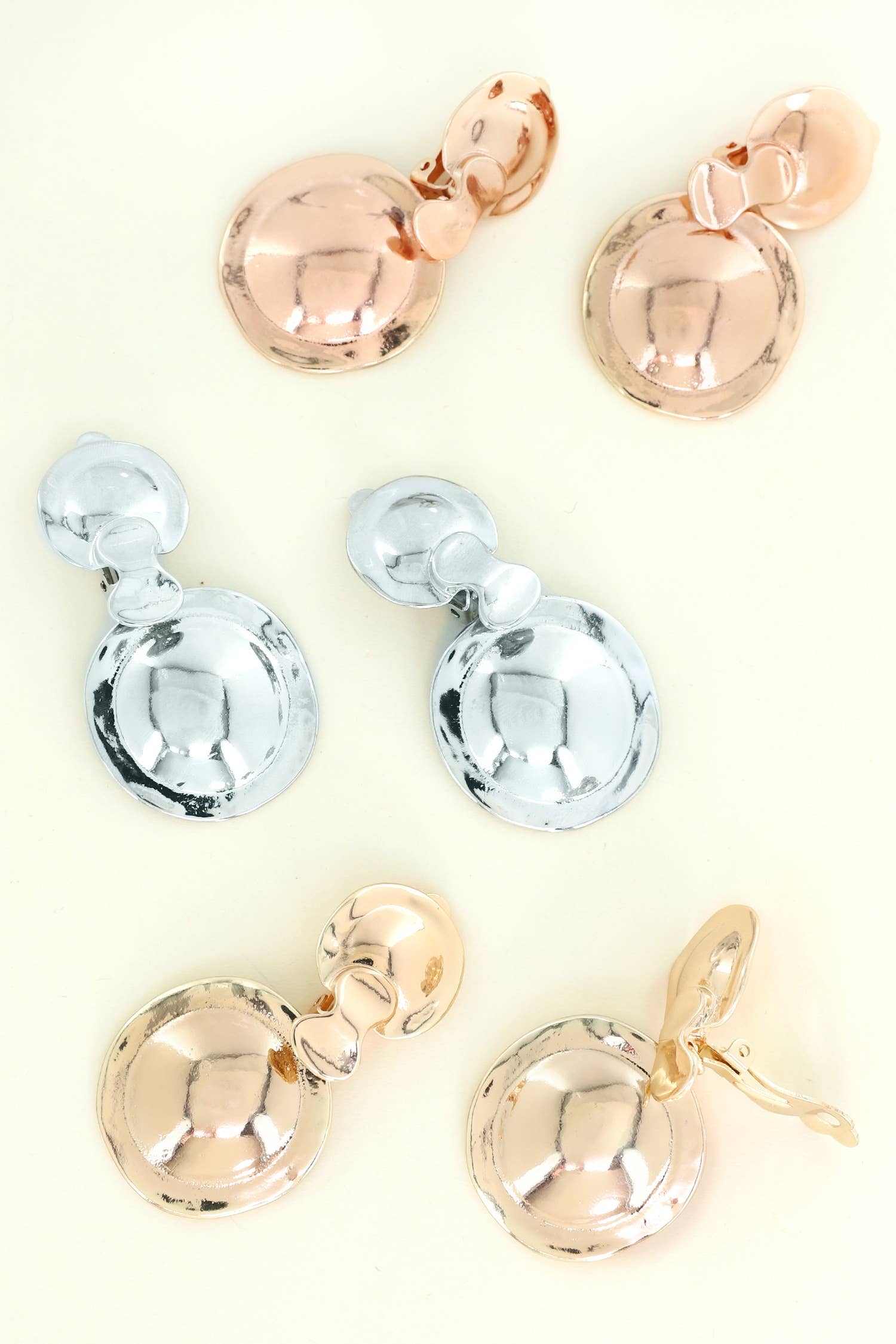 SP Sophia Collection - Wholesale Clip-On Earrings - 2 Tier Imperfect Double Disc Dangle Clip-On Earrings3