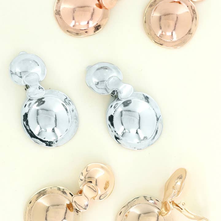 SP Sophia Collection - Wholesale Clip-On Earrings - 2 Tier Imperfect Double Disc Dangle Clip-On Earrings3