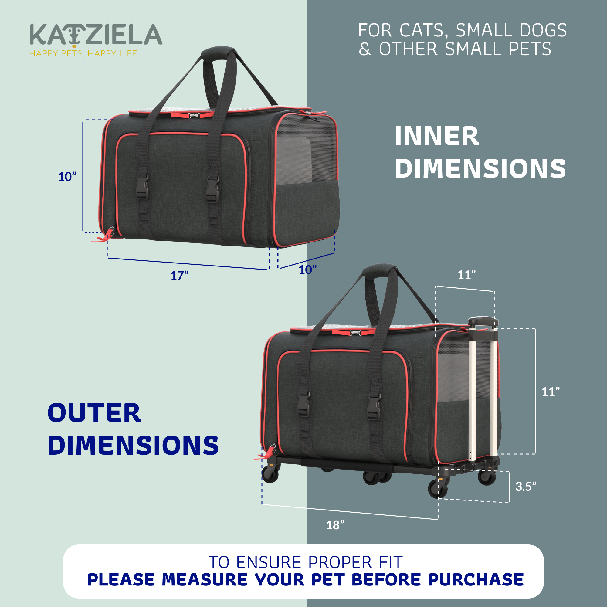 Katziela - Venta al por mayor Transportín - Gatos y perros - Transportadora para mascotas Katziela Rolling Rover con ruedas, expandable y autorizada para aerolíneas16