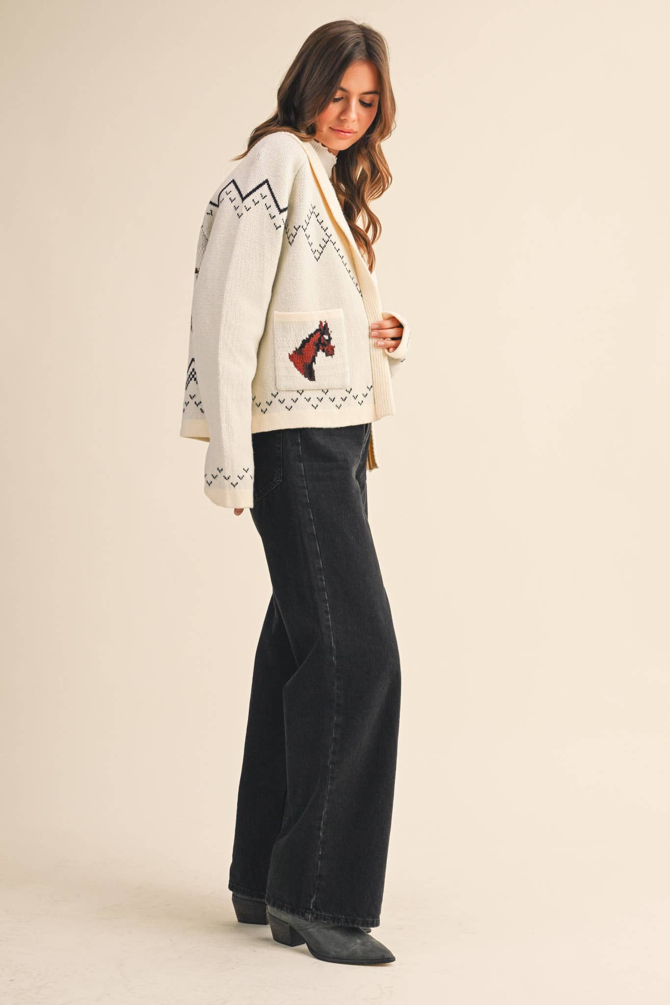 &MERCI - Wholesale Cardigan - Women's - HORSE KNIT SWEATER CARDIGAN MSW1080741