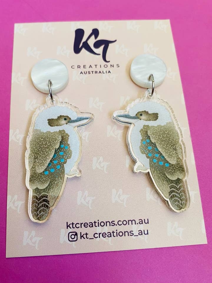 Kookie Kookaburra printed Acrylic Dangles - Australia Day for wholesale by KT Creations Australia