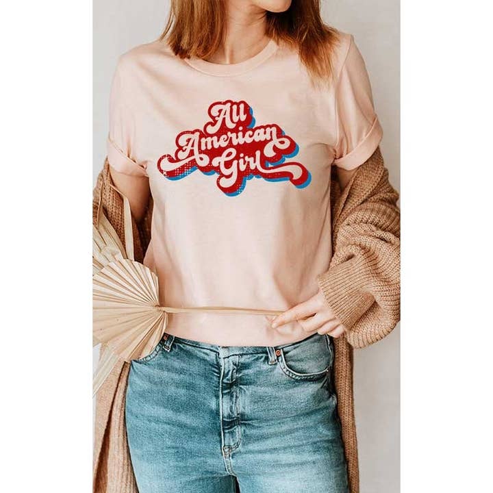 Retro All American Girl Patriotic 4th of July Graphic Tee for wholesale by Select Apparel