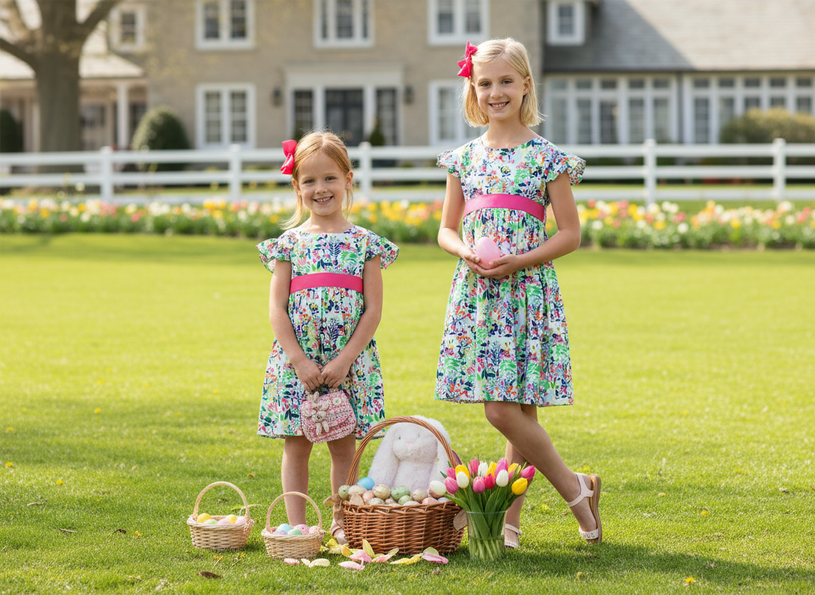 Minna - Wholesale Dress - Kids -  Ruffle Sleeve Classic Party Dress - Vibrant Florals 12