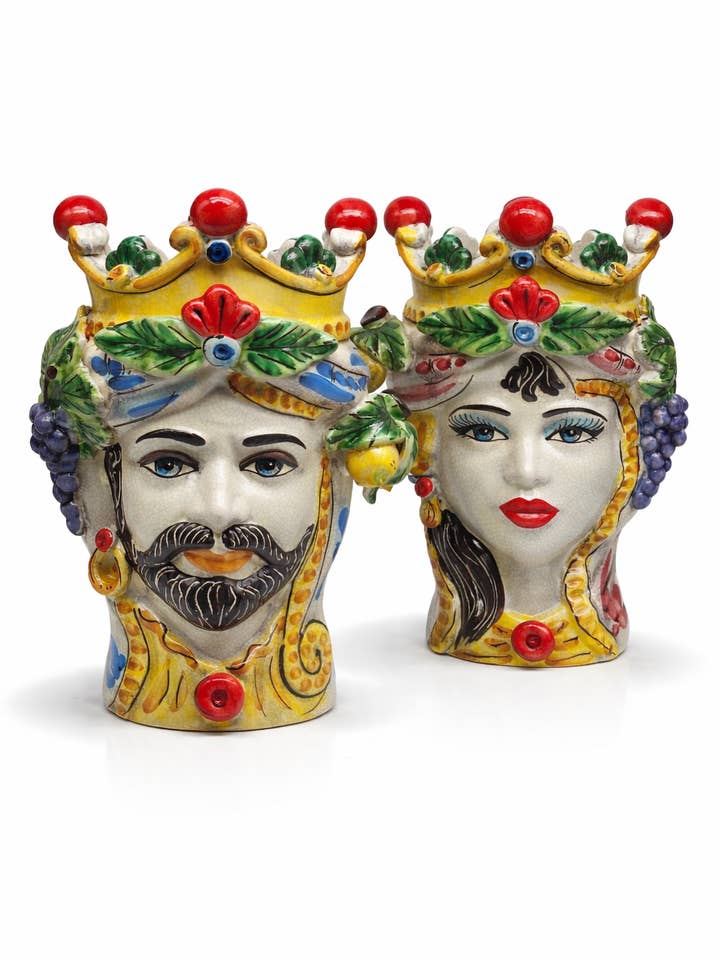 Teste di Moro Classica Corona Sphere Ceramica Caltagirone cm H.30 L.20 Craquelé voor wholesale door DD Ceramiche Siciliane