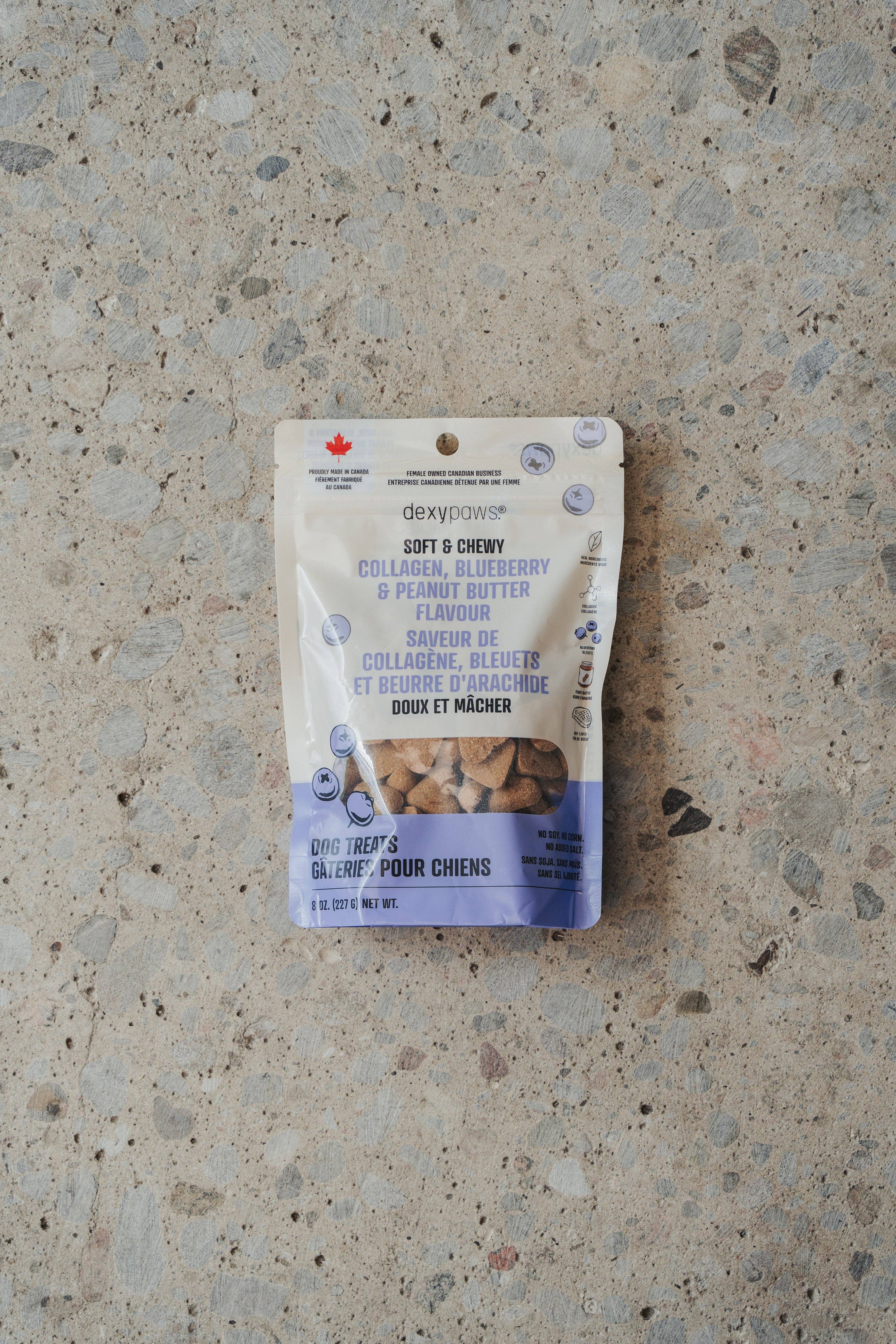 dexypaws - Wholesale Pet treats – Dog - Beef + Liver & Collagen Chewy – Peanut Butter + Blueberries