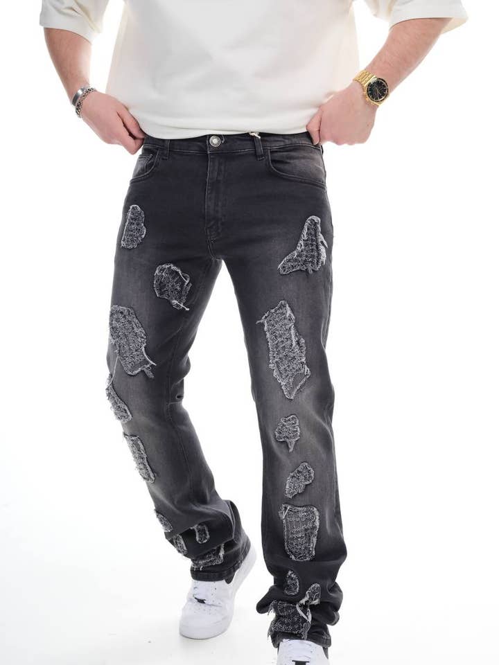 Premium Baggy Text Patch Denim Jeans for wholesale by PremiumDenim