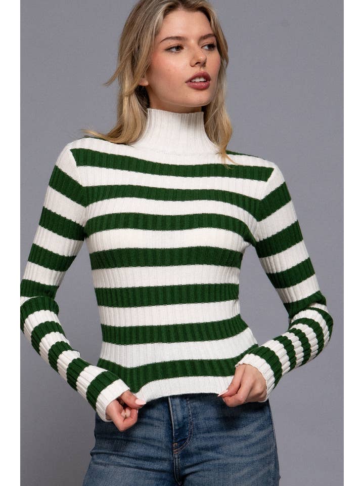 Active Basic | Active USA - Wholesale Knit Sweater - Women's - Long Sleeve Mock Neck Stripe Sweater8