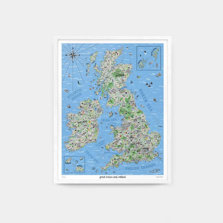 Evermade - Vendita all'ingrosso Stampa artistica - Mappa disegnata a mano di Gran Bretagna e Irlanda, stampa artistica