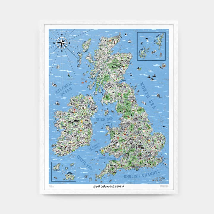 Hand Drawn Map of Great Britain & Ireland Art Print for wholesale by Evermade