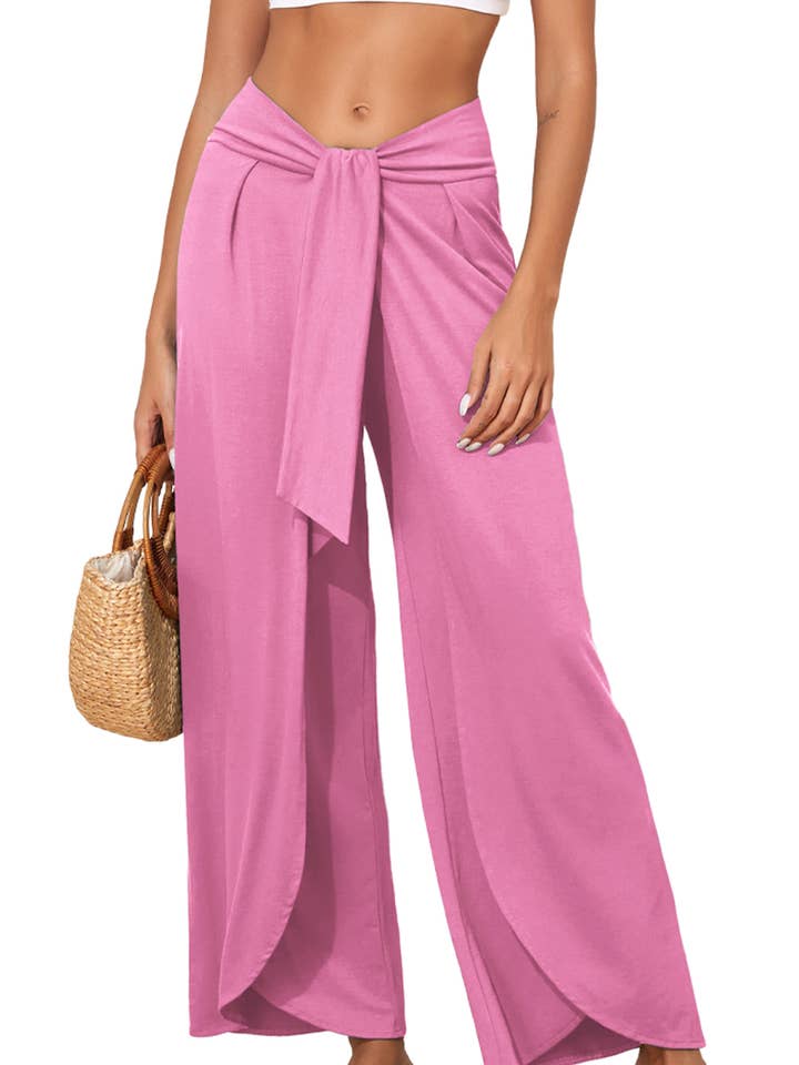 Pink Knotted Drop Waist Split Leg Relaxed Pants for wholesale on Faire