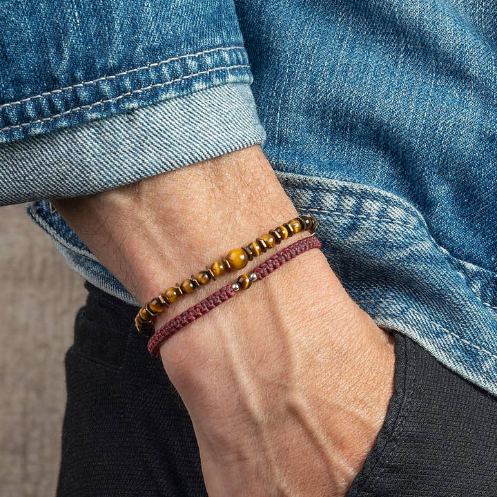 Makarla - Handmade Colombian Jewelry - Vendita all'ingrosso Gioielli - Uomo - Bracciale da uomo con perline macramè occhio di tigre | Regali per uomo