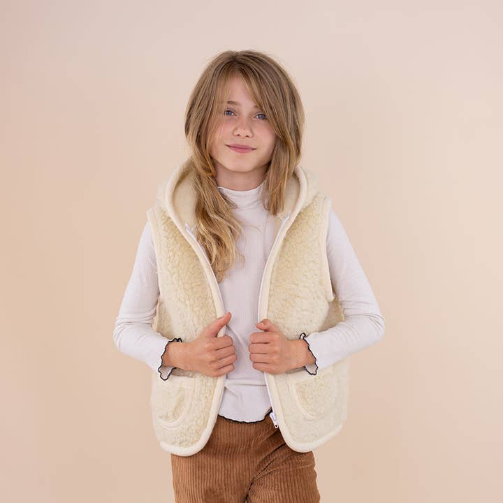 Moonrise - Wholesale Outerwear Vest - Kids - Kids Vest Wool Beige Hooded - Zipper0