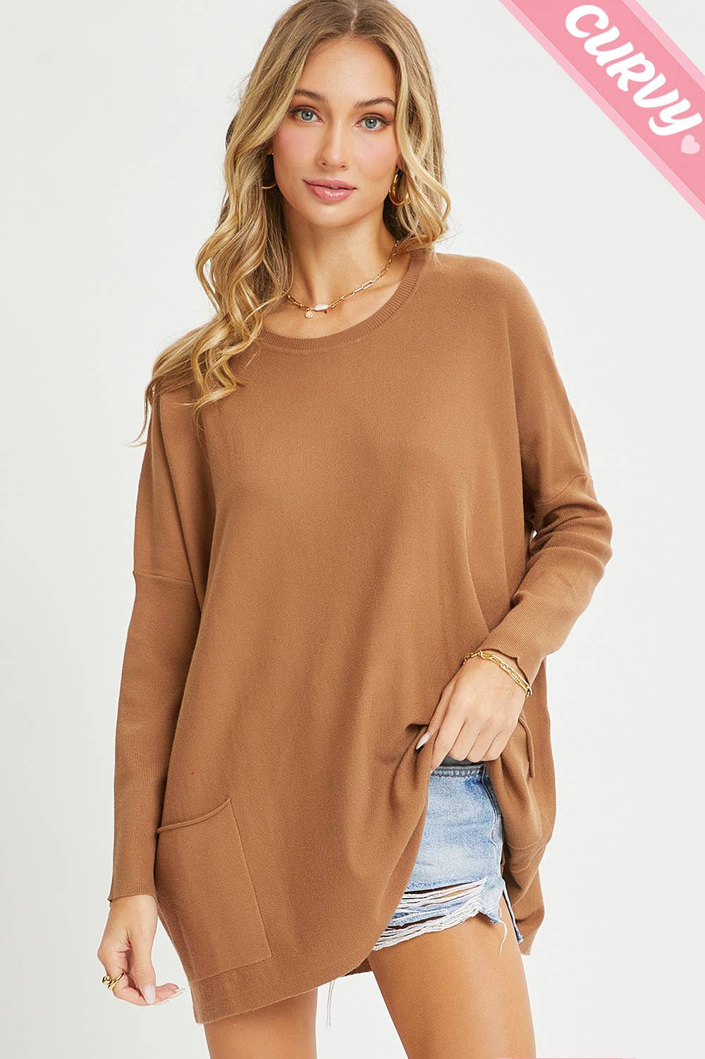 Sweet Lovely by Jen - Wholesale Tunic Sweater - Women's - FRONT POCKET OVERSIZE SWEATER PLUS SIZE25