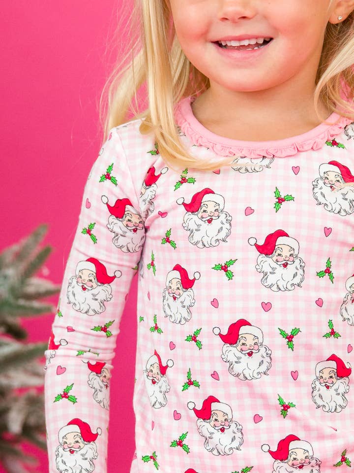 Girls Pink Dear Santa Bamboo Viscose Ruffle Long Sleeve Pajama Set
for wholesale on Faire