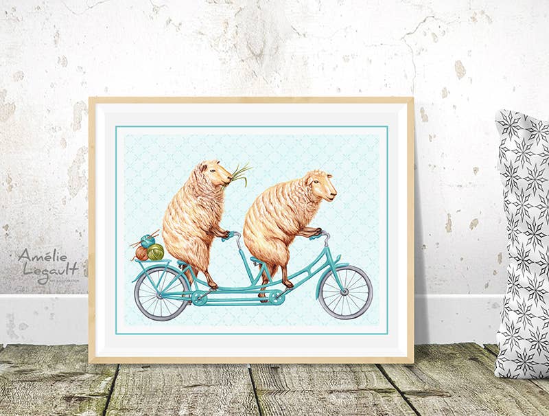 Sardines Studio - Wholesale Art Print - Sheep riding a bike Art Print1