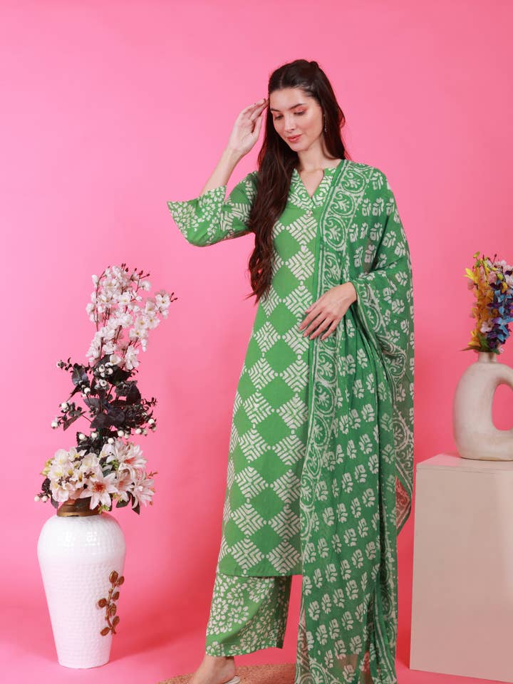 Handcrafted in Batik 3 Pc Suit Set for wholesale by SHADES OF YOU