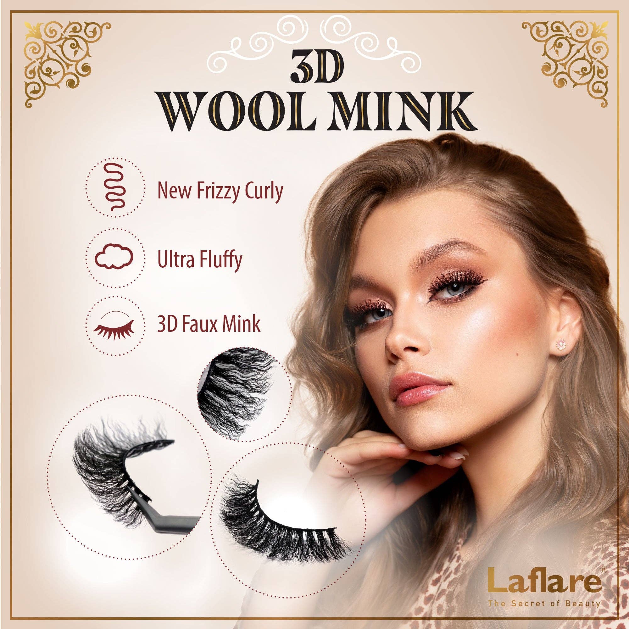 Laflare - Vente Faux cils - Cils 3D en fausse fourrure de vison bouclée en laine2