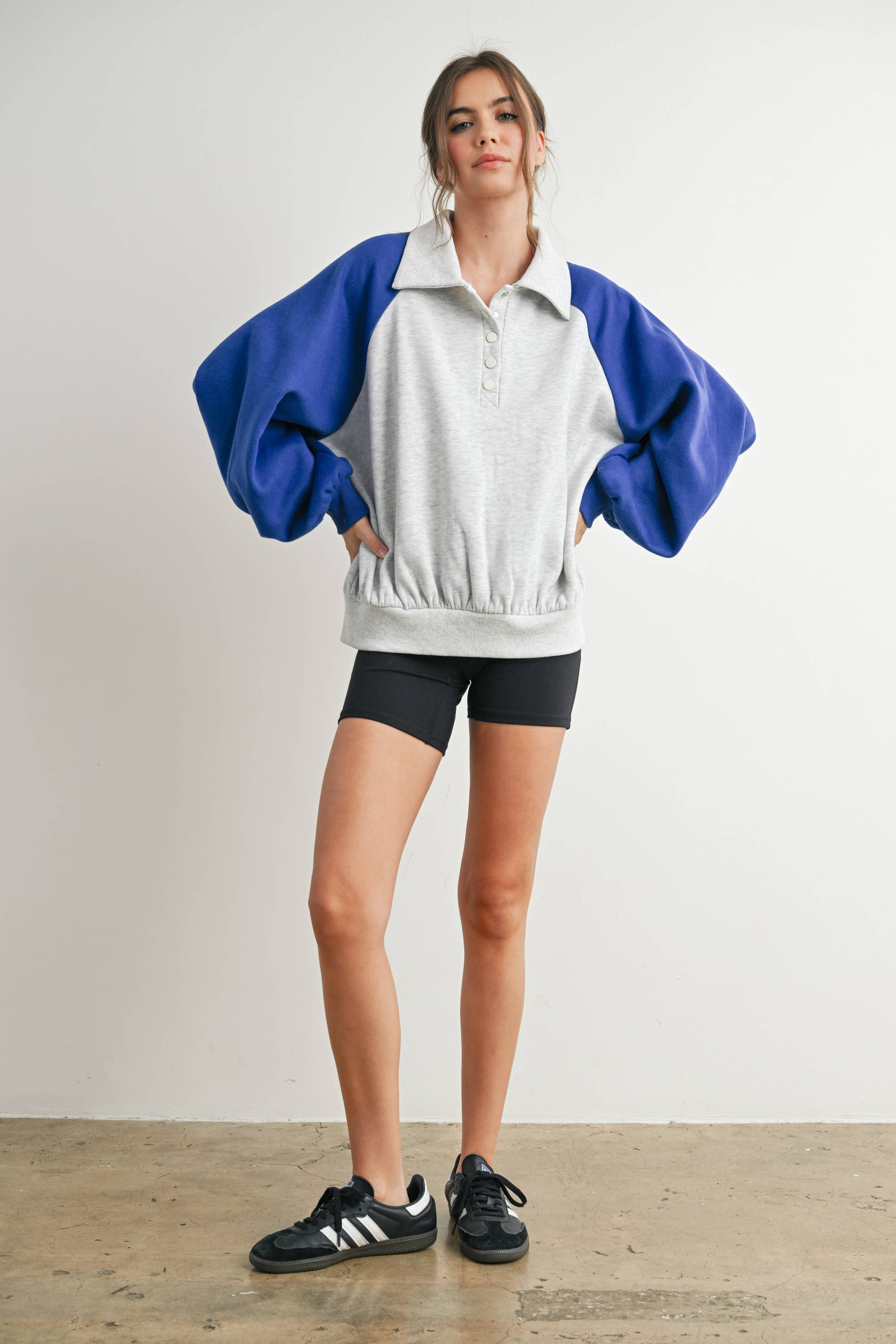 BUTTERMELON - Wholesale Sweatshirt - Women's - Color Block Classic Polo Sweatshirt - BMT75880