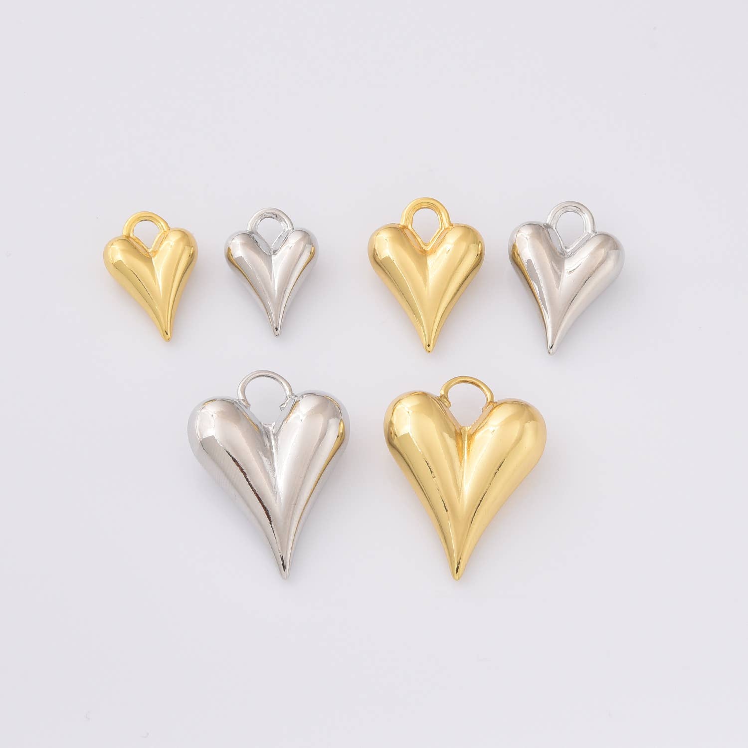 Beads Creation - Wholesale Individual Charm/Pendant - Puffy Heart Charms in Gold Filled and Shiny Silver, CP20266