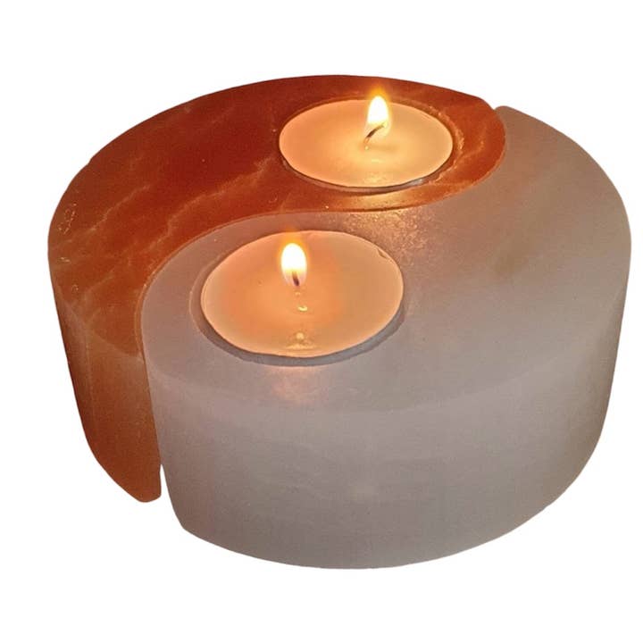Selenite Candle Holder Yin Yang 4inch for wholesale by Quasar Gems USA