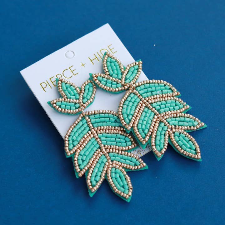 Custom Mint Fleur De Lis Earring| Leaf Drop for wholesale by Pierce + Hide