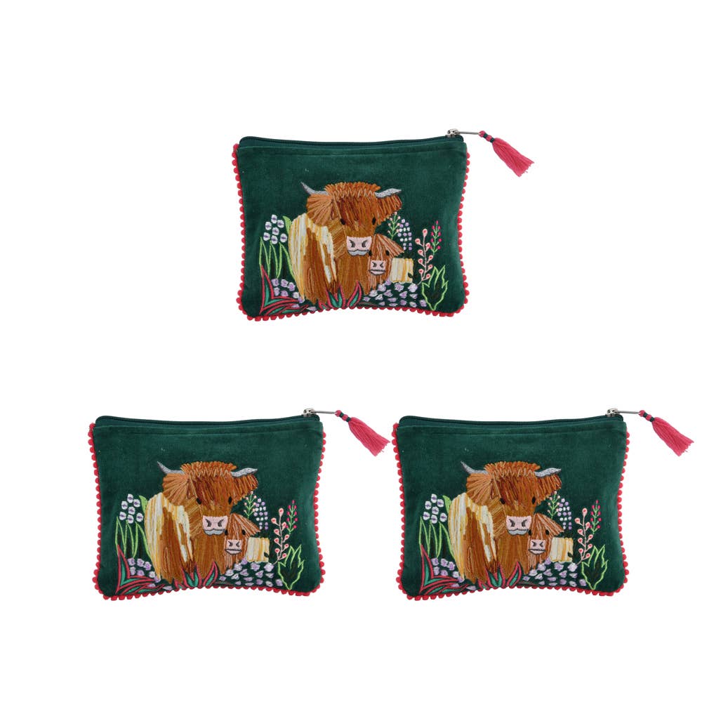 Karma Living – wholesale Pouch – Women’s – 3ABPC23324_PGPK Set/3 HIGHLAND COW POUCH 6x81