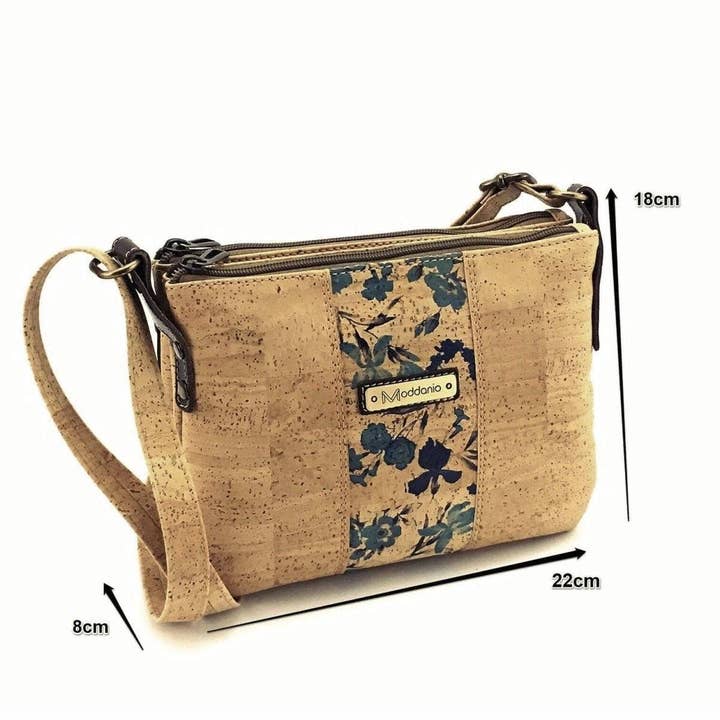 Moddanio Cork – wholesale Axelväska - Dam – Cork Crossbody och Vegan handväska för kvinnor i blått blommig