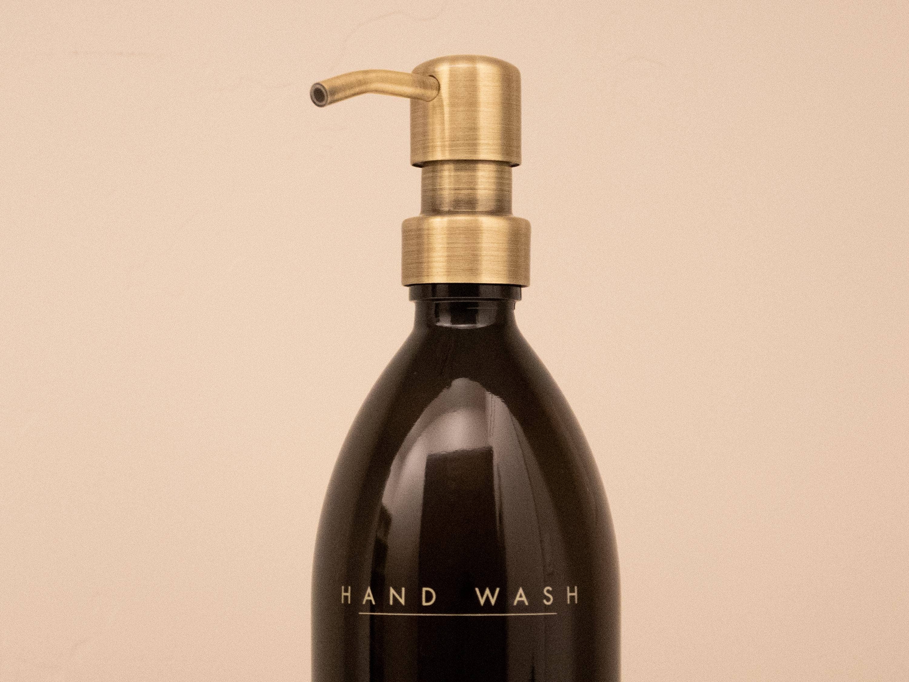 the Lave co - Wholesale Soap Dispenser - 16 oz Amber Glass "Hand Wash" Dispenser w/ Gold Pump8