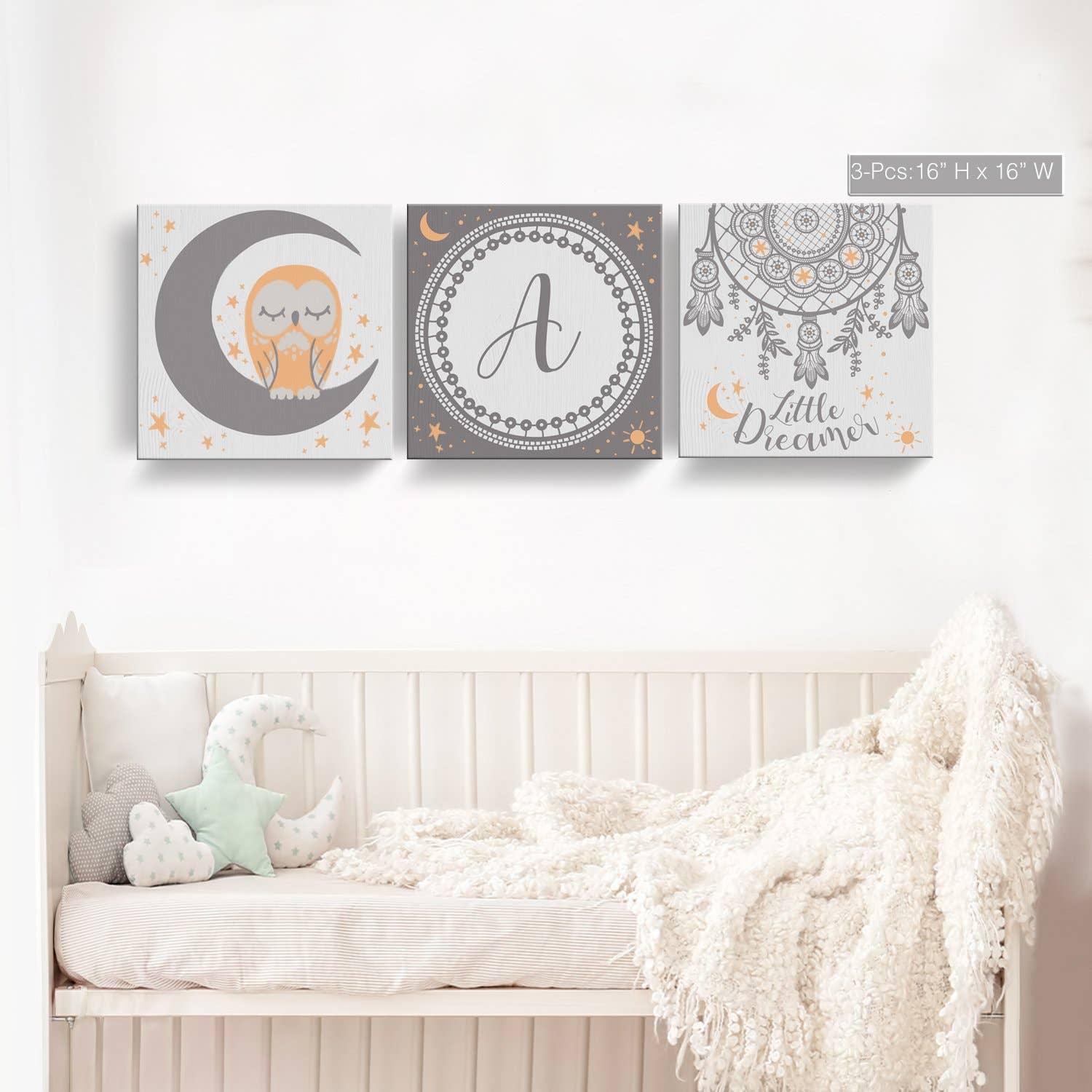Ready2hangart, Inc. - Wholesale Gallery Wall Set - Little Dreamer' 3-Pc Wrapped Canvas Monogram Nursery Wall Art Set1