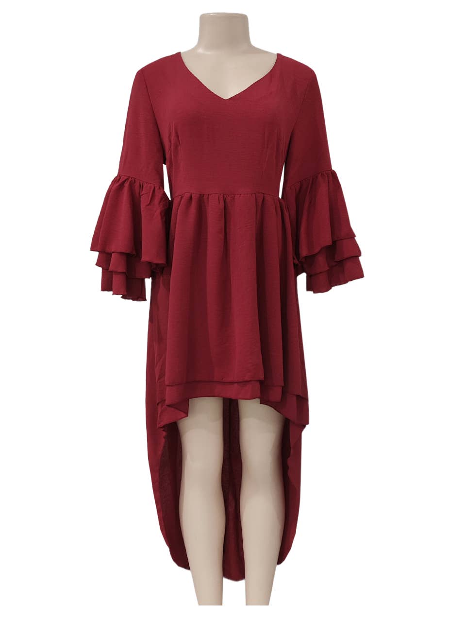 red Western Cowgirl Coachella Ruffle high-low swing long dress for wholesale on Faire0