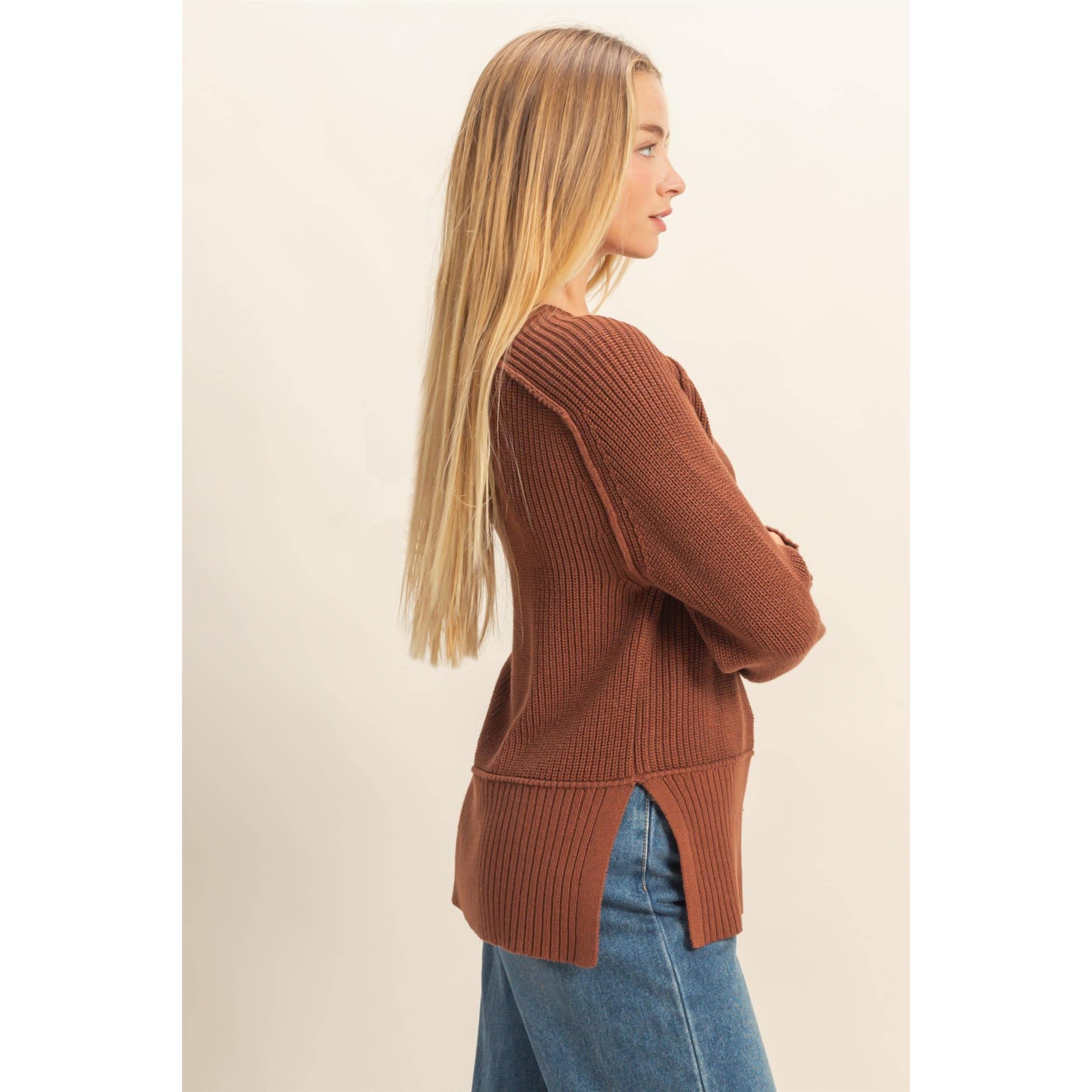 HYFVE - Wholesale Knit Sweater - Women's - Raglan Long Sleeve Side Slit Sweater4