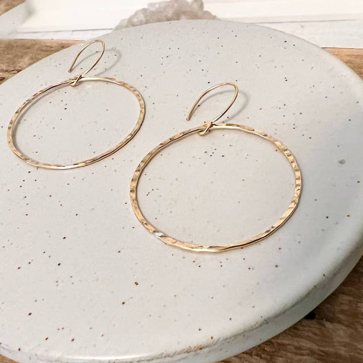 Sela+Sage - Wholesale Dangle Earrings - Hammered Open Circle Earrings, Large