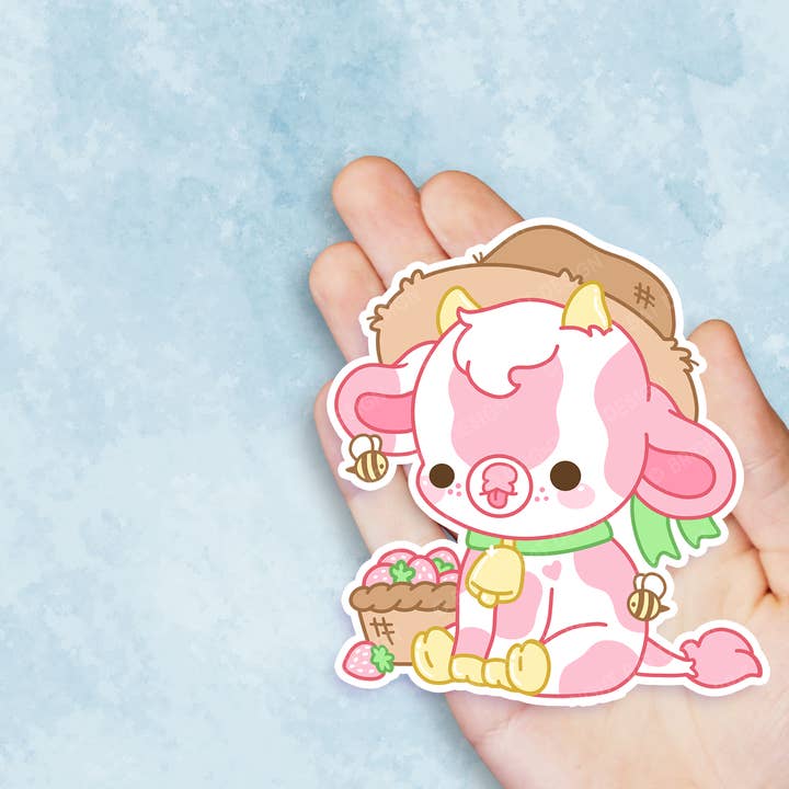 Shortcake the Strawberry Cow Vinyl Sticker for wholesale by Bright Bat Design