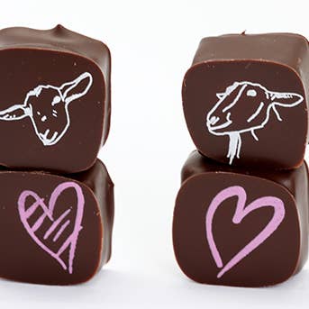 Big Picture Farm - Wholesale Chocolate Covered Sweets - Chocolate Covered Goat Milk Caramel with Hearts (Valentine)