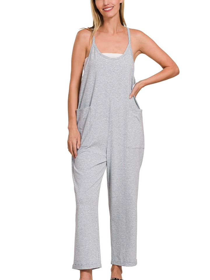',....Spaghetti Strap Pocketed Cotton Jumpsuit for wholesale by 42POPS