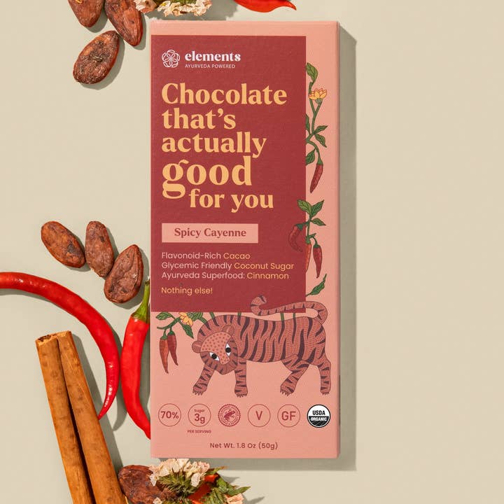 Krydret cayenne 70% mørk chokolade for engroshandel hos Elements Truffles