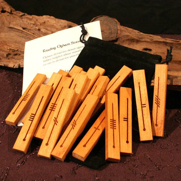 Rare Earth Designs - Wholesale Tarot Cards - Cherry Celtic Ogham Staves- Engraved Wood Divination/Psychic