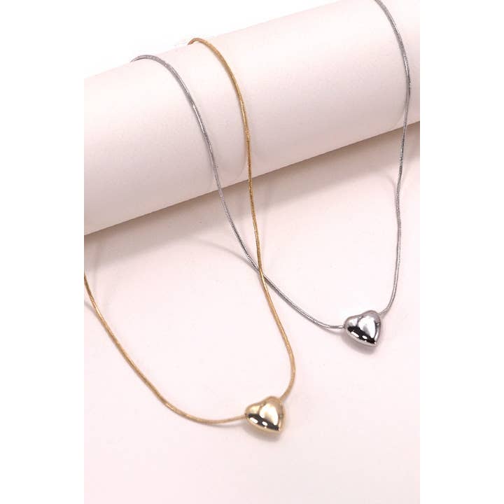 JOSSLYN by wall to wall - Wholesale Pendant/Charm Necklace - MINI PUFF HEART PENDANT SNAKE CHAIN NECKLACE | 80N5036