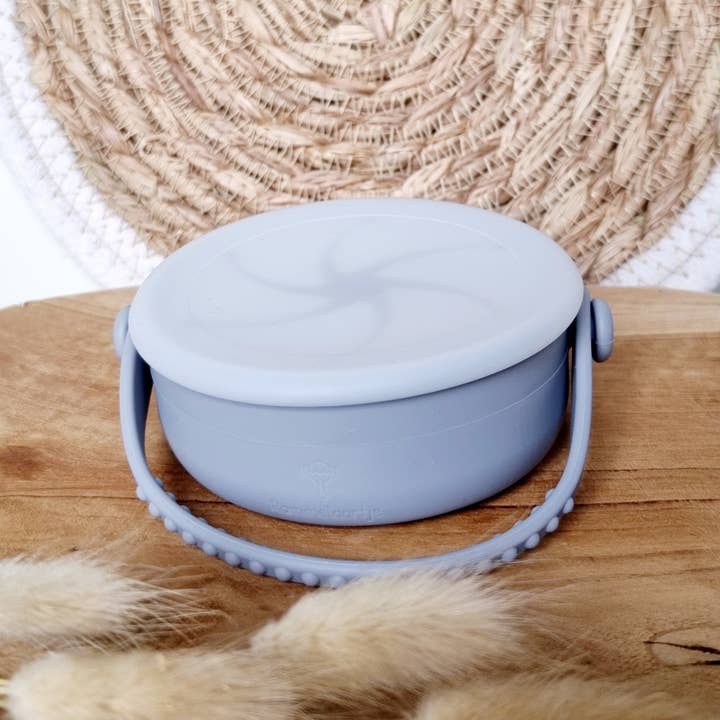 Rammelaartje - Vendita all'ingrosso Porta-snack - Bambini e neonati - Tazza snack pieghevole in silicone con coperchio - Grigio blu
