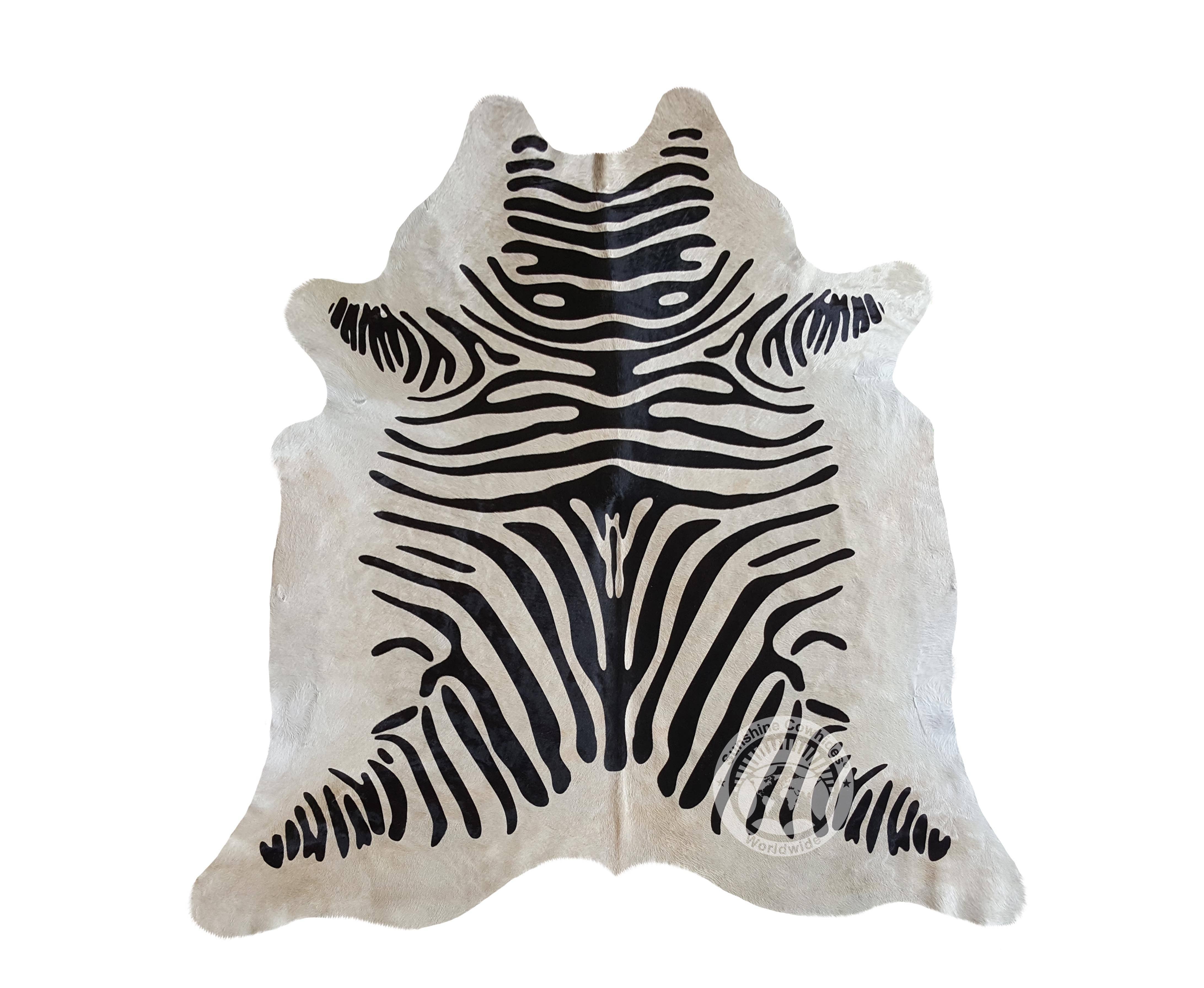 Zebra Black Stripes on Off White Cowhide Rug for wholesale on Faire0