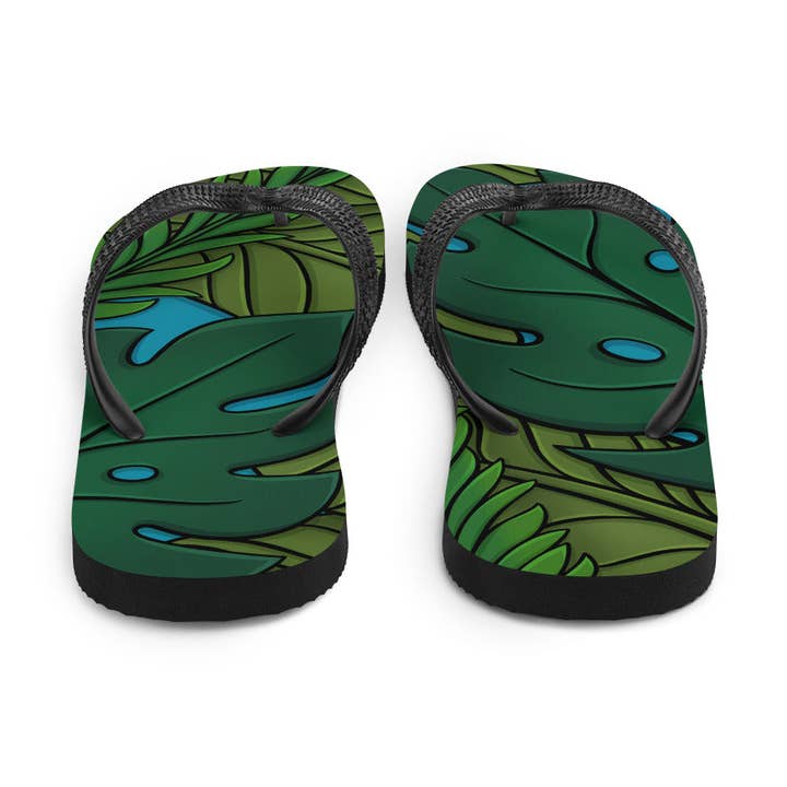 Tongs à imprimé feuilles tropicales pour la vente par emilyckohl