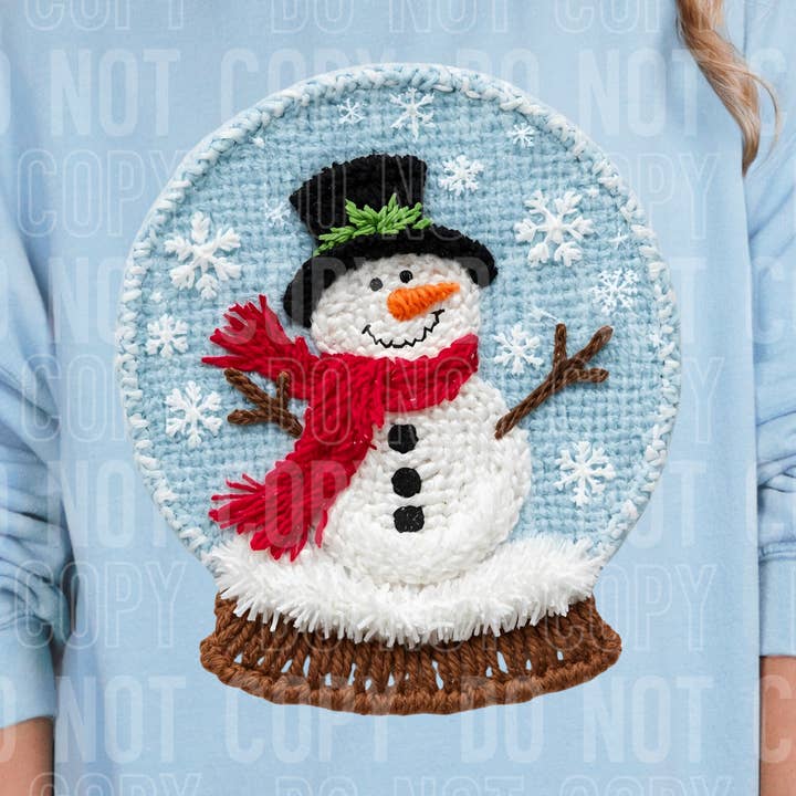 Snowman Snow Globe Faux Yarn DTF Print for wholesale by 6:19 Creative