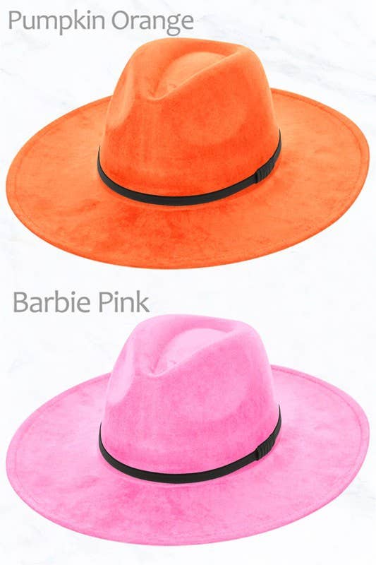 Suzie Q USA - Wholesale Fedora - Women's - Suede Large Eaves Peach Top Fedora, Leather Belt8