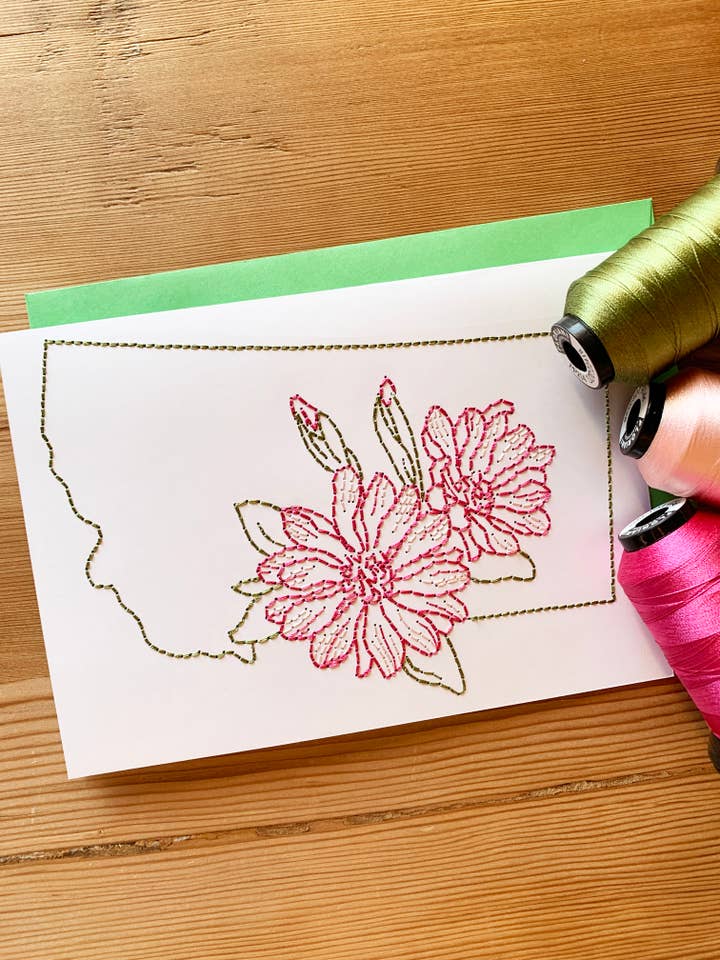 Embroidered Montana Bitterroot Greeting Card 5" x 7" for wholesale by M&N Mercantile