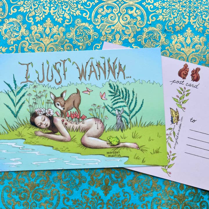 Só quero - Postal de mulher na natureza por atacado de Marybel Martin