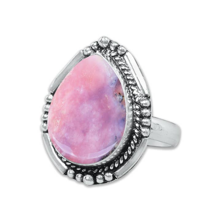 Handmade Jewels - Wholesale Cocktail/Statement Ring - Pink Opal Rings – Handmade, Silver-Plated, Assorted Boho Designs (US Sizes 6–10, Made to Order)14