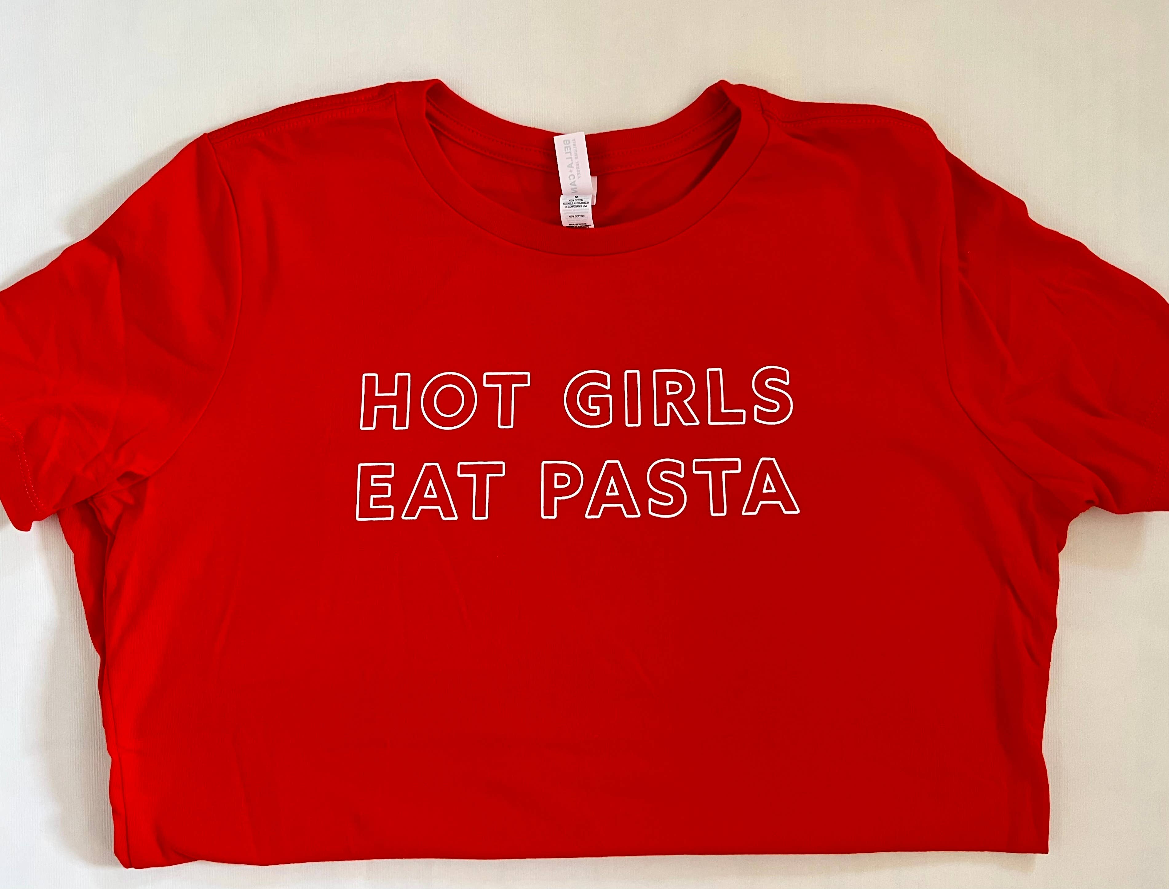 Overseasoned - Wholesale Screen Printed T-Shirt - Women's - Hot Girls Eat Pasta T-shirt - foodie gift body positivity1