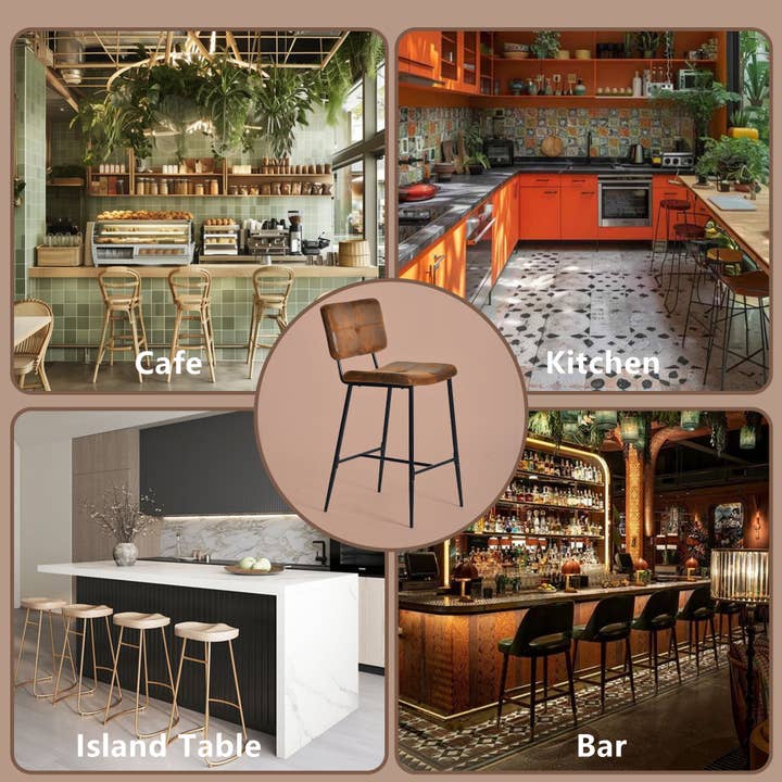 39F Inc. - Wholesale Stool - 26.7in Suede Brown Barstools with Metal Frame4